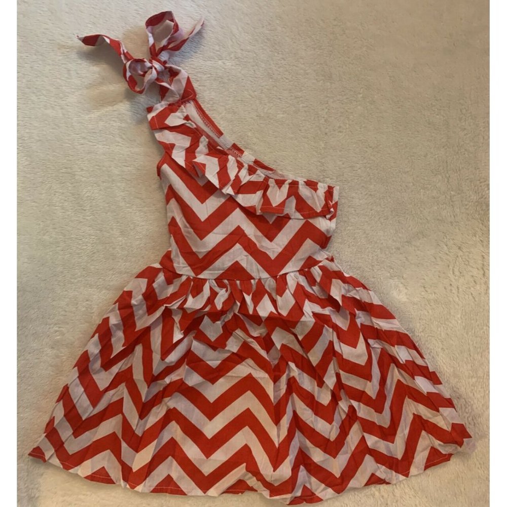 Toddler Girls Chevron Dress Sz 3T Red White Ruffle